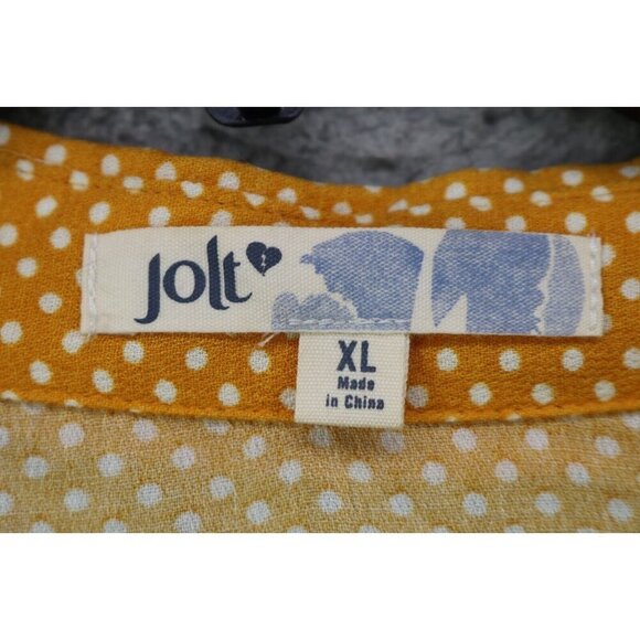 Jolt Yellow Polka Dot Button Up Top-Size XL-Tie Front - Picture 5 of 8